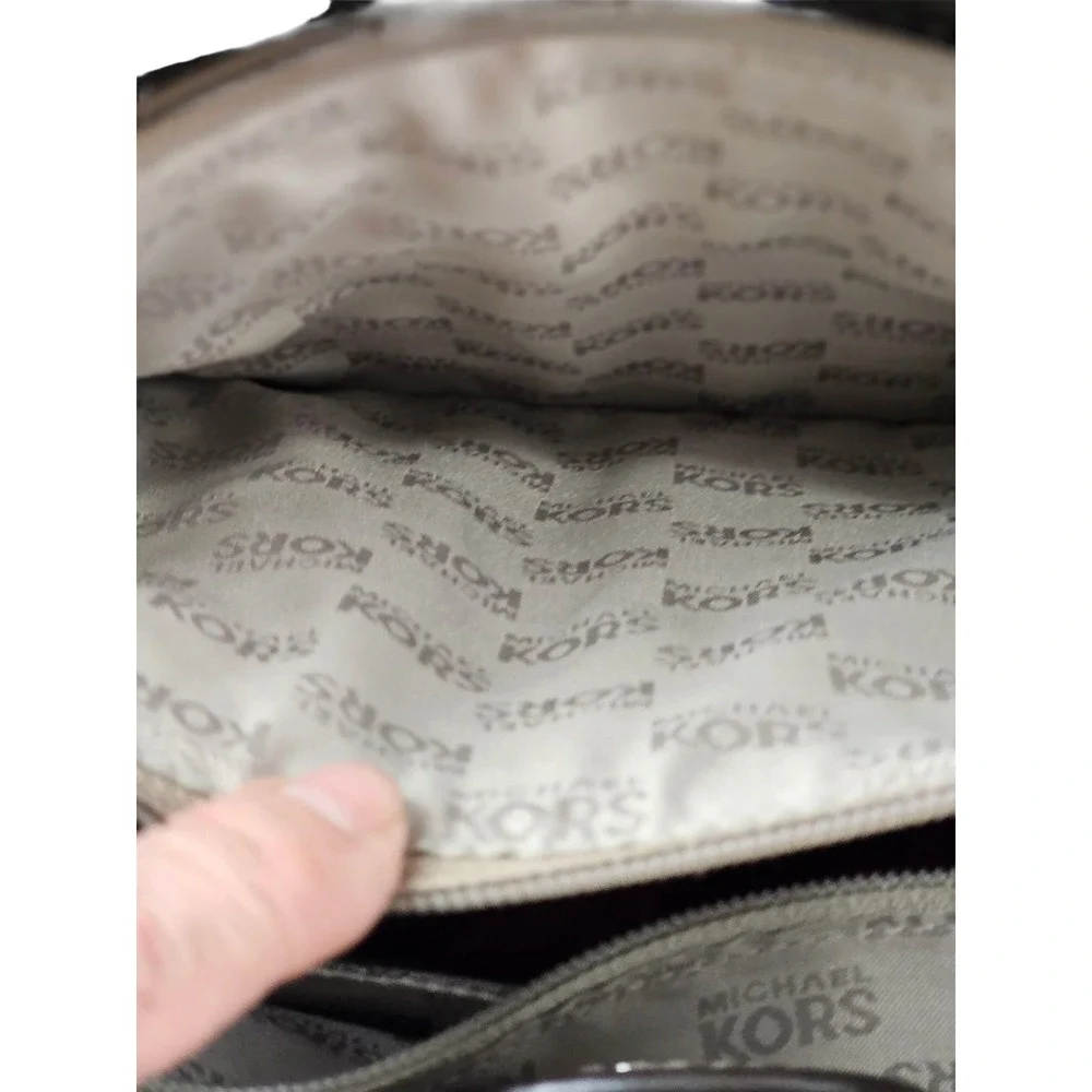 Michael Kors Hamilton‎ Taupe Pebble Leather Satchel Bag with Scarf Accent